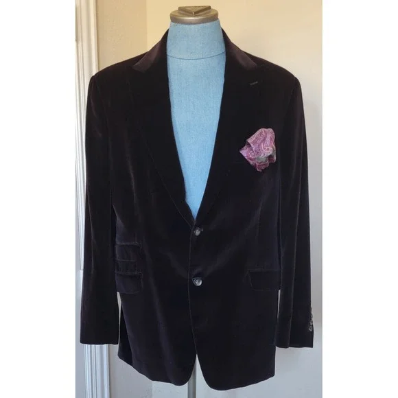 ARNOLD BRANT Men's Velvet Burgundy 3 Front Pockets Split back Blazer Size 44R - Picture 1 of 10